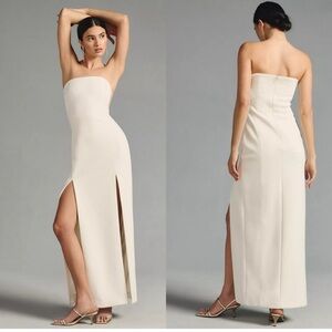 Anthropologie MISHA Ensley Strapless Cutout Slit Dress Ivory Large New With Tags